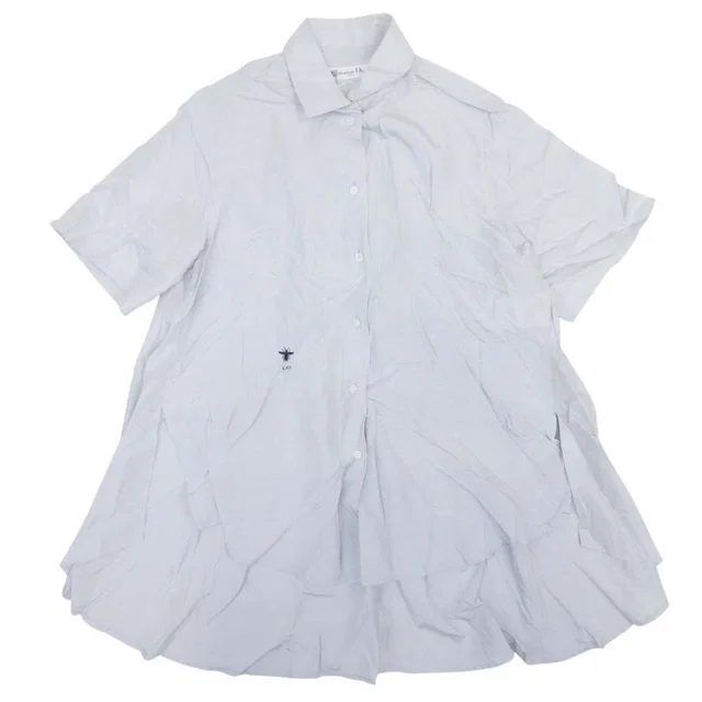Dior Hem Line Short Sleeve Shirt Cdlogo Bee Embroidery Blouse Top Silk 36 Light in Silk from The Reluxe