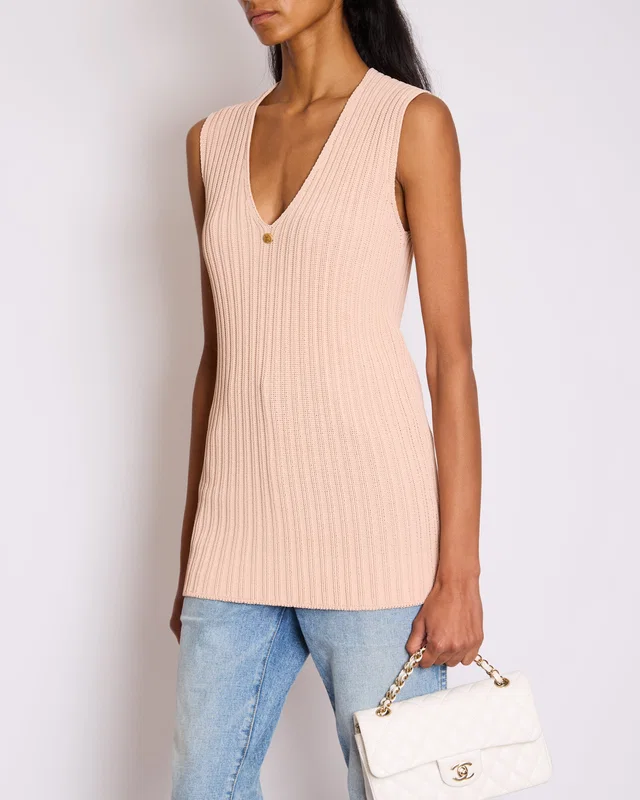 Chanel Baby Pink Knitted Sleeveless Vest with Gold CC Button Detail FR 38 (UK 10) in Pink from Sellier