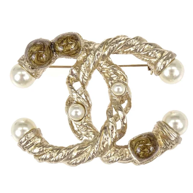 Chanel CC Brooch Pin Gold Costume Pearl A11A in Gold from AMORE Vintage Tokyo