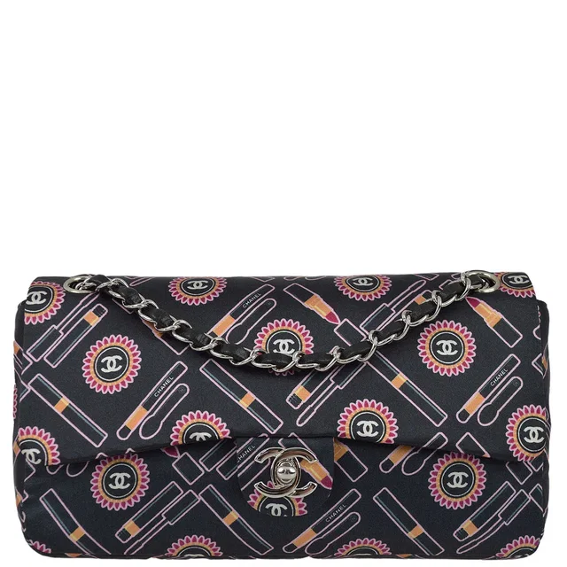 Chanel 2004-2005 Black Satin Lipstick Classic Single Flap Shoulder Bag in Black Satin from AMORE Vintage Tokyo