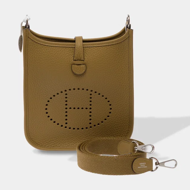 Sac Hermes Mini Evelyne En Cuir Beige in Beige Clemence leather from HEWI