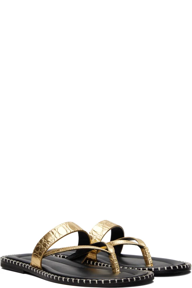Dries Van Noten Gold Leather Sandals, photo 4 of 5 from SSENSE