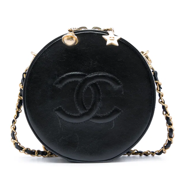 Black Chanel Glazed Calfskin Round As Earth Evening Bag Satchel in Black Calfskin from Designer Revival