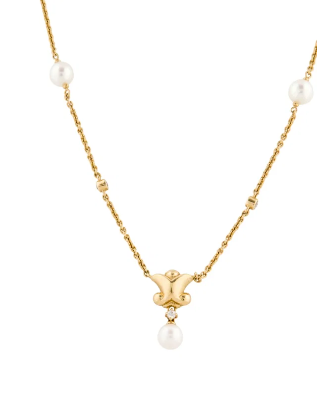 Mikimoto 18K Pearl & Diamond Pendant Necklace, 18" in multicolor from The RealReal