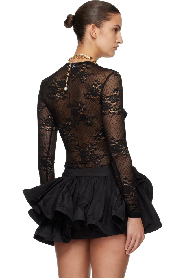 VAQUERA Black Lace Bullet Bra Bodysuit, photo 3 of 5 from SSENSE