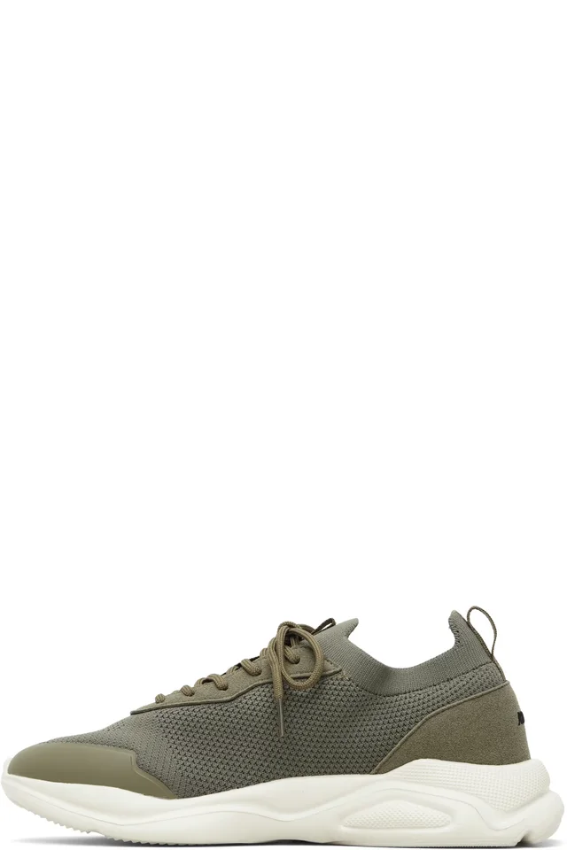 Hugo Green Woven & Faux-Suede Sneakers, photo 3 of 5 from SSENSE