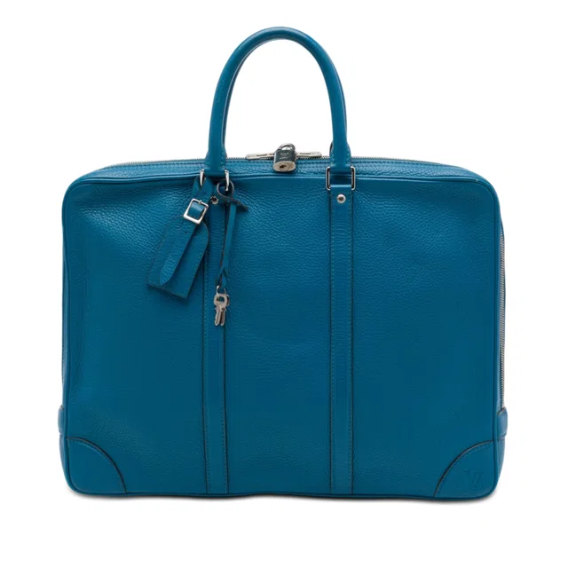 Blue Louis Vuitton Grained Calfskin Porte Documents Voyage Business Bag in Blue Caviar leather from Designer Revival