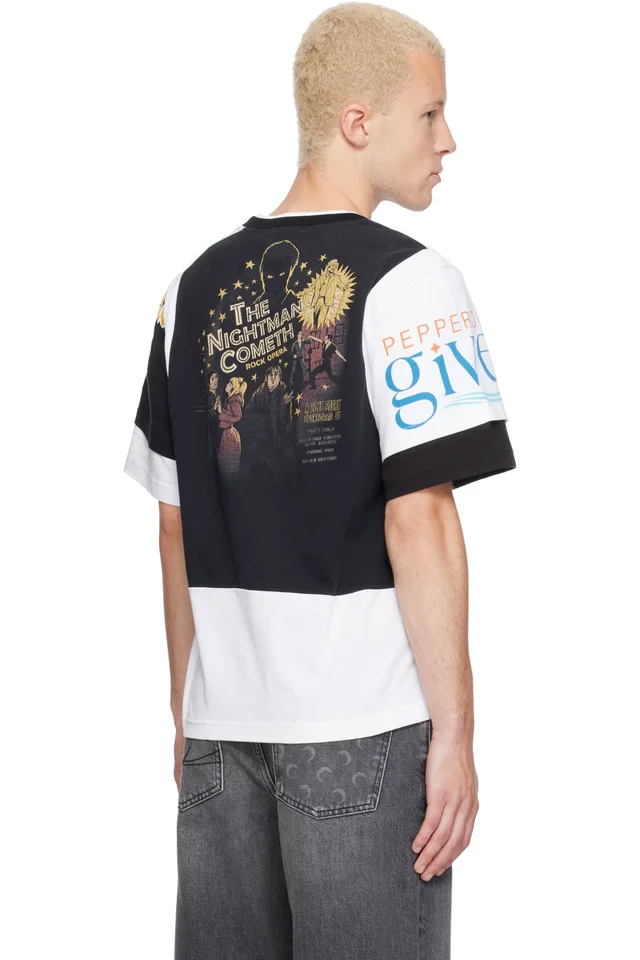 Marine Serre Black & White Regenerated Graphic Jersey Layered T-shirt, photo 3 of 4 from SSENSE