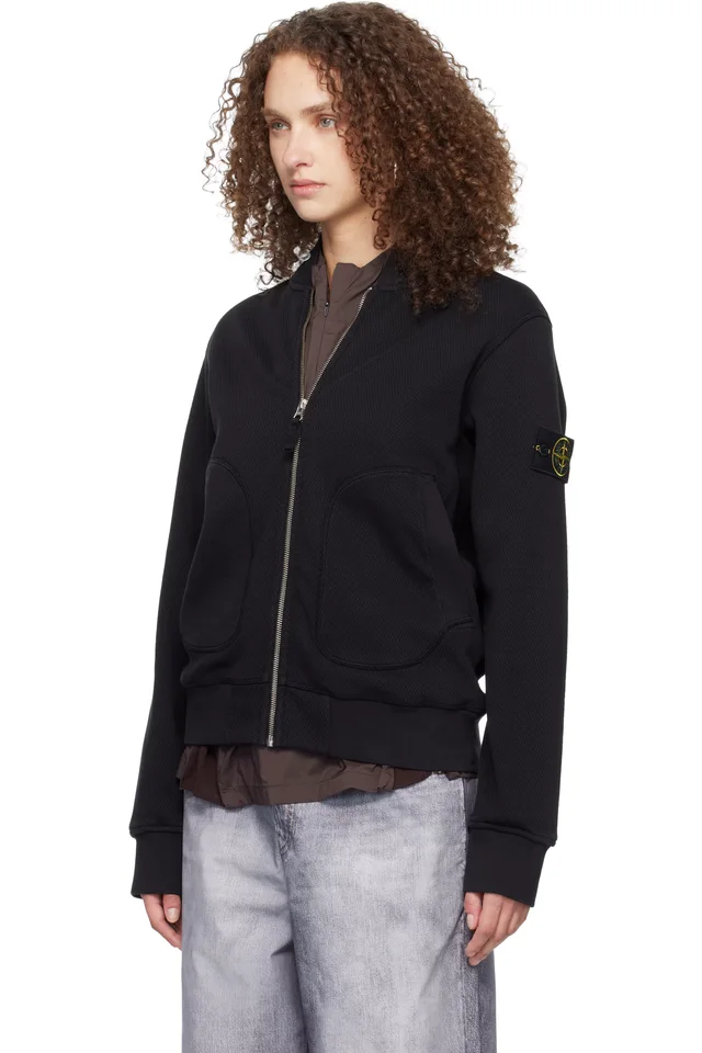 Stone Island Black 6100014 Mesh Stitch Organic Fleece Track Jacket, photo 4 of 5 from SSENSE