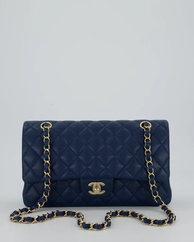 HOT* Chanel Cobalt Blue Classic Medium Double Flap Bag in Blue Caviar leather from Sellier