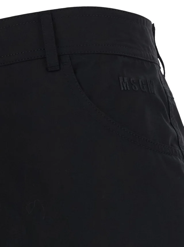 Msgm Black Pants with logo lettering embroidery on the side and wide leg in cotton for women in Black 100% Cotton, photo 6 of 6 from Gaudenzi Boutique