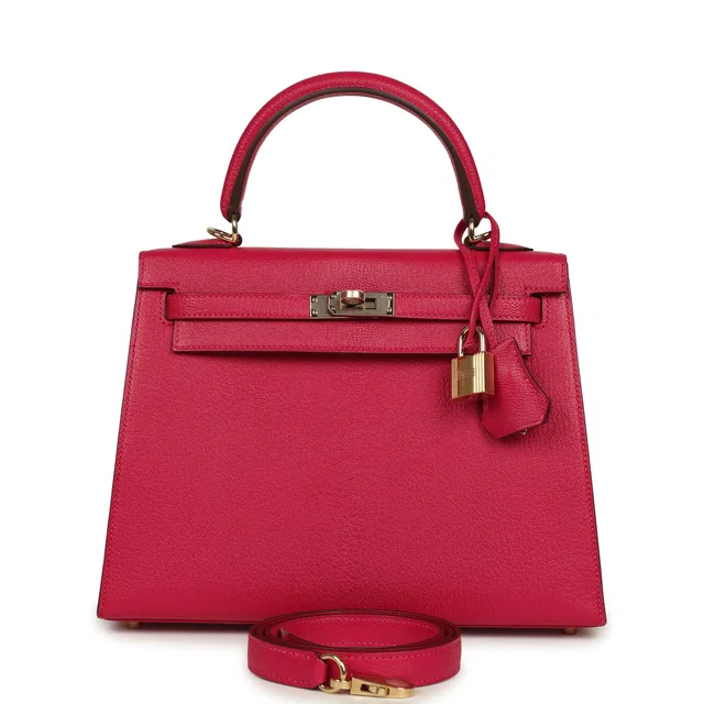 Hermès Special Order (HSS) Kelly Sellier 25 Rose Mexico Verso Chevre Mysore Permabrass Hardware in Pink Goatskin from Madison Avenue Couture