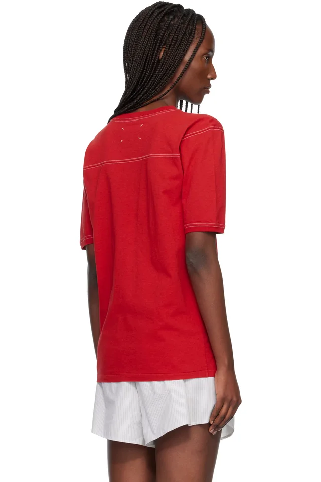 Maison Margiela Red Cotton Varsity T-shirt, photo 3 of 4 from SSENSE