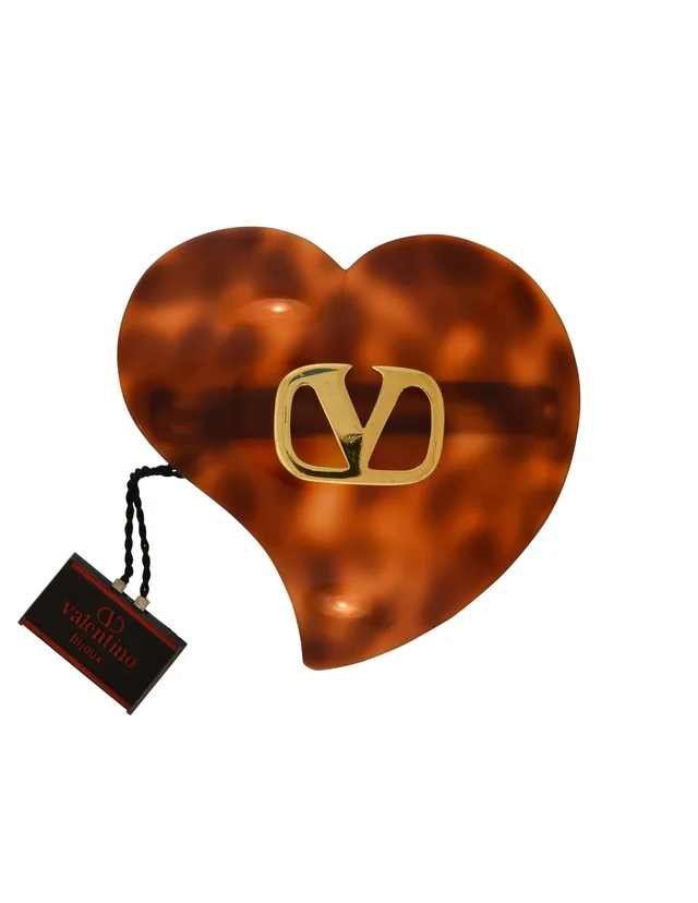 Valentino Garavani Vintage Large V Logo Tortoise Curved Heart Hair Clip Barrette from Amarcord Vintage Fashion