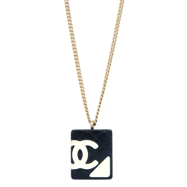 Chanel Cambon Ligne Chain Necklace Pendant Gold Black 05C in Black Resin from AMORE Vintage Tokyo