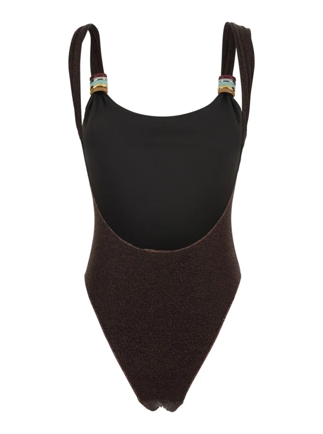 OSÉREE 'Lumiere' Brown One-Piece Swimsuit with Straps with Ring Detail in Tech Fabric Women in Brown, photo 3 of 6 from Gaudenzi Boutique