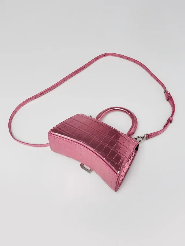 Balenciaga Pink Metallic Croc Embossed Patent Leather Hourglass XS Top Handle Bag in Pink Patent leather from Yoogis, photo 3 of 11