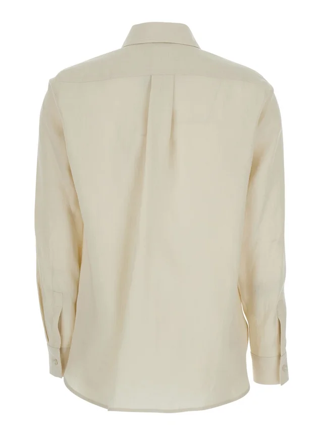 MAX MARA Beige Long-Sleeved Shirt with Classic Collar in Linen for Women in Beige 100% Linen, photo 4 of 6 from Gaudenzi Boutique