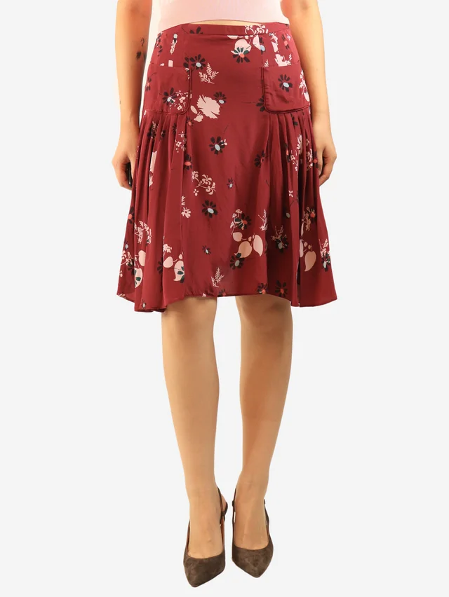 Valentino Garavani Red floral printed silk skirt - size UK 10 in Red Silk from Sign of the Times
