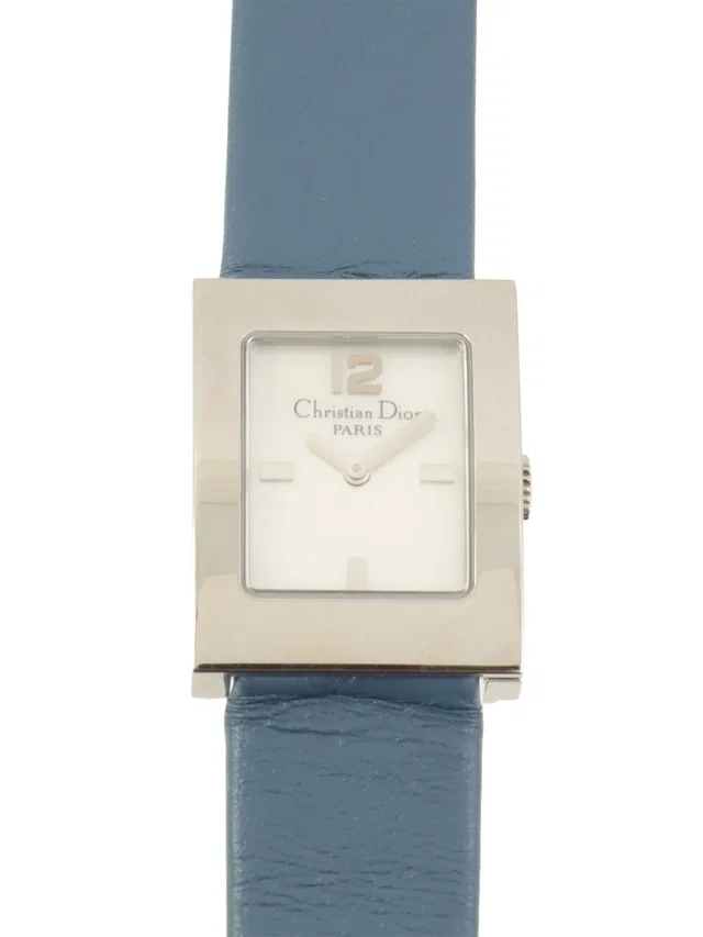 Dior Malice Watch Silver/Blue in Blue Leather from VINTAGE QOO TOKYO