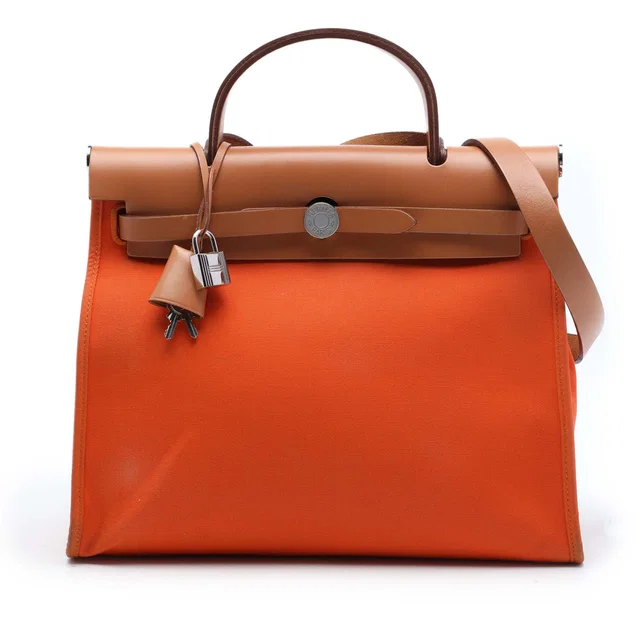 Orange Hermès Toile Herbag Zip 31 Satchel in Orange Canvas from Designer Revival
