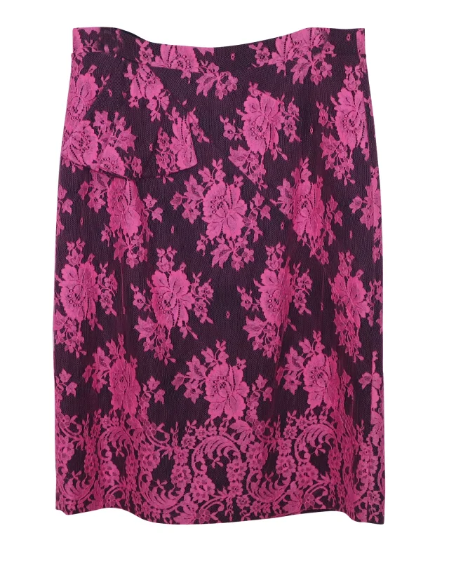 ERDEM Shawna Floral Lace Skirt in Pink Viscose in Pink, photo 3 of 6 from ShopSimon