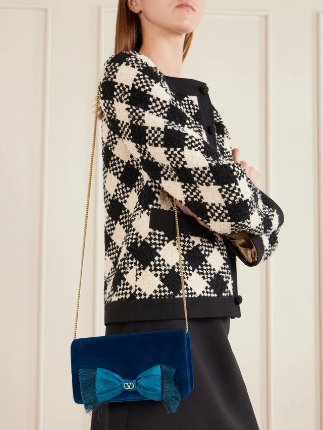 VALENTINO GARAVANI VLogo Signature mini bow-detailed velvet shoulder bag in Blue, photo 2 of 2 from NET-A-PORTER (Canada)