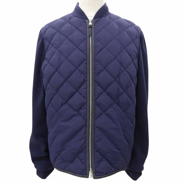 Louis Vuitton 2010 Quilted Down Jacket with Embroidered Logo #54 Navy in Navy Nylon from VINTAGE QOO TOKYO