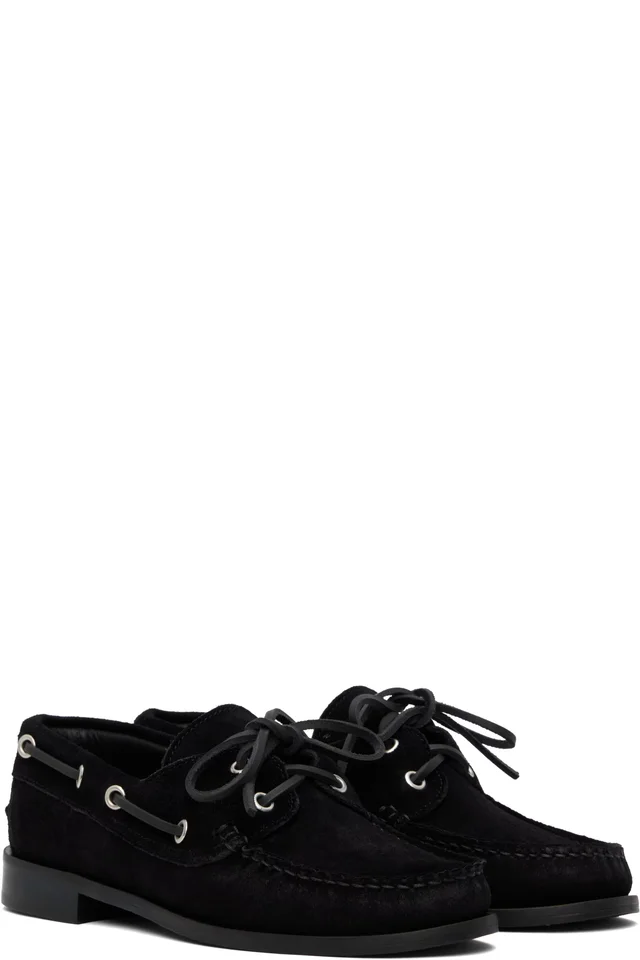 Aeyde Black Harris Suede Boat Shoes, photo 4 of 5 from SSENSE