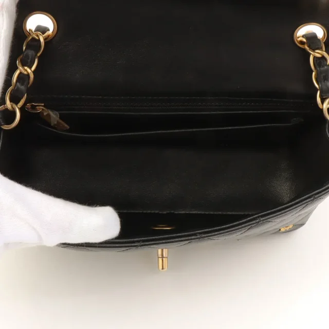 Chanel Around 2018 Made Studded Icon Lucky Charm Classic Flap Chain Bag Black in Black Lambskin from VINTAGE QOO TOKYO, photo 5 of 13