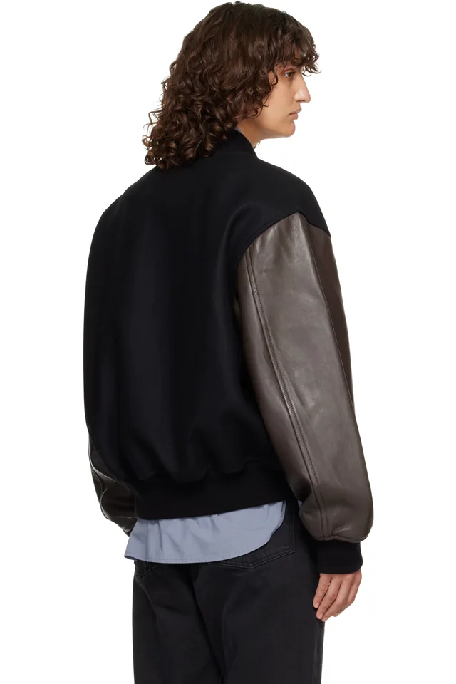 Studio Nicholson Black & Brown Alph Leather Bomber Jacket, photo 3 of 4 from SSENSE