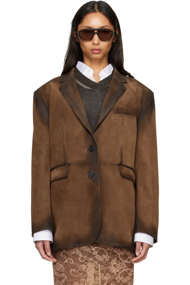 Brown Suede Suit Jacket, image 1 of 1 from SSENSE