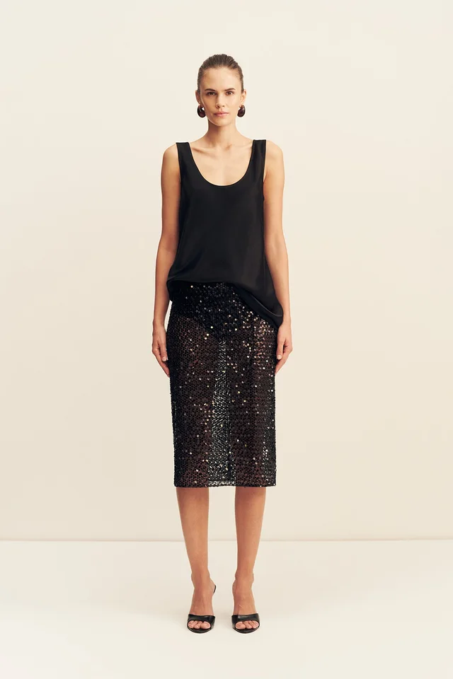 Shona Joy EVERLY SEQUIN MIDI SKIRT WITH DETACHABLE LINING- BLACK from Shona Joy, photo 1 of 1
