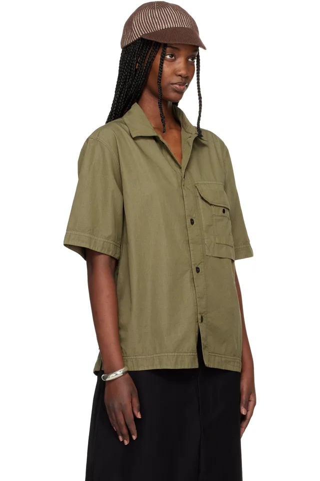 Stone Island Khaki 1100026 Cotton Nylon Micro Ripstop Shirt, photo 2 of 4 from SSENSE