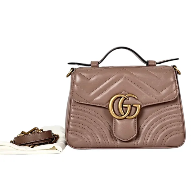 Gucci Taupe GG Marmont Top Handle Mini Bag in Taupe from Luxury Promise