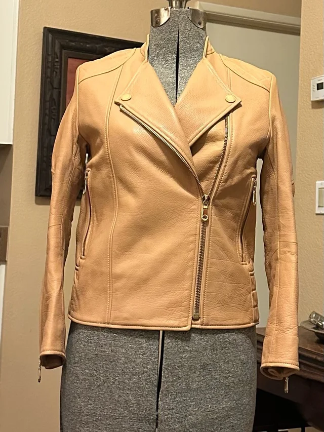 Mulberry Beige Leather Moto Jacket in neutral|brown Leather from Poshmark