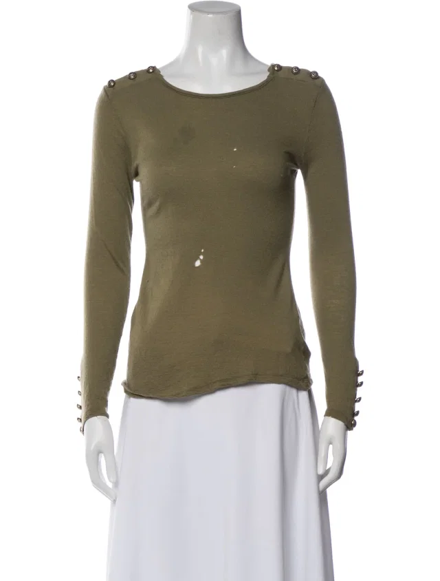 Balmain Wool Crew Neck Top in green Wool from The RealReal