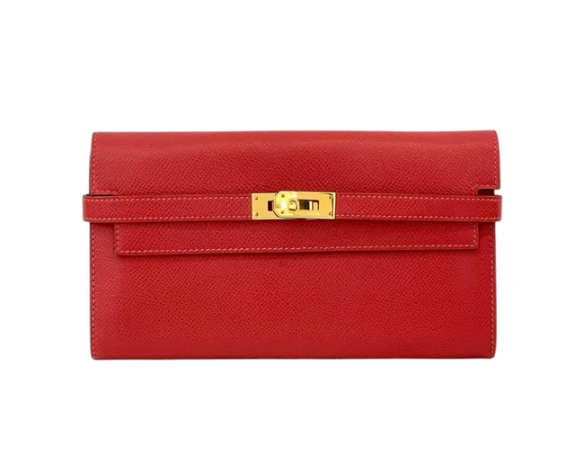 Hermès Red Long Kelly Wallet in Epsom with GHLW in Red Epsom leather from Luxury Promise