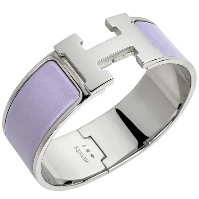 Hermès Clic Clac H Bangle GM Metal Silver Purple Bracelet in Purple from The Reluxe