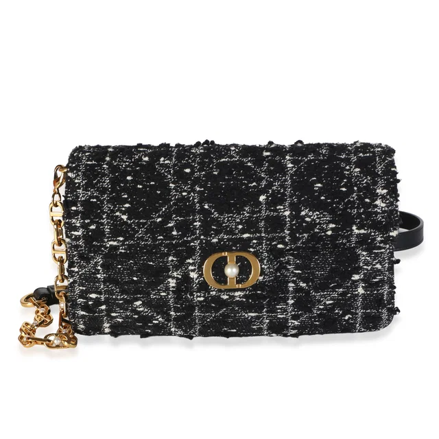 Dior Black White Tweed Cannage Mini Jolie Chain Bag in Black Tweed from myGemma