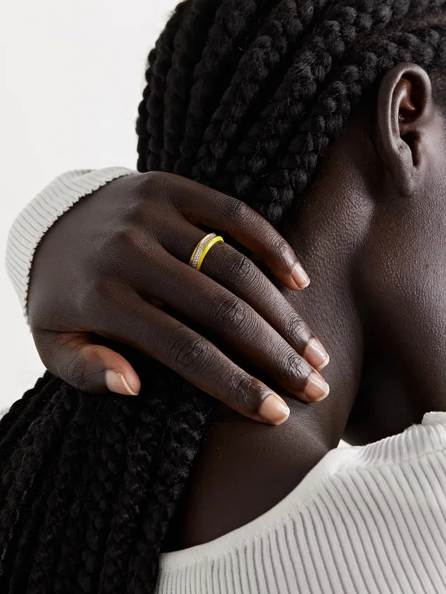 LAUREN RUBINSKI 14-karat gold, enamel and diamond ring in Metallic, photo 2 of 2 from NET-A-PORTER (Canada)