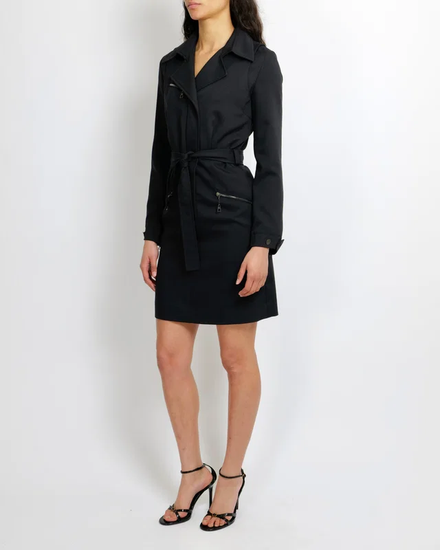 Black Trench Coat Dress with Belt and LV logo Zip Details Size FR 36 (UK 8) in Black from Sellier