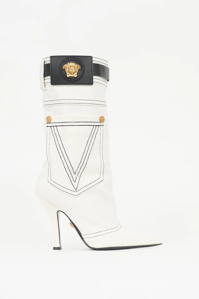 Versace Denim Medusa Boot in Denim from VSP Consignment