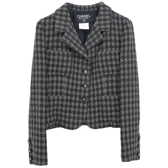 Chanel 1995 Single Breasted Jacket Black #38 in Black Nylon from AMORE Vintage Tokyo