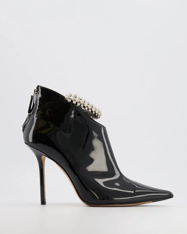 Jimmy Choo Blaize 100 Heeled Ankle Boots in Black Patent Leather with Crystal Embellished Strap Size EU… in Black Patent leather from Sellier