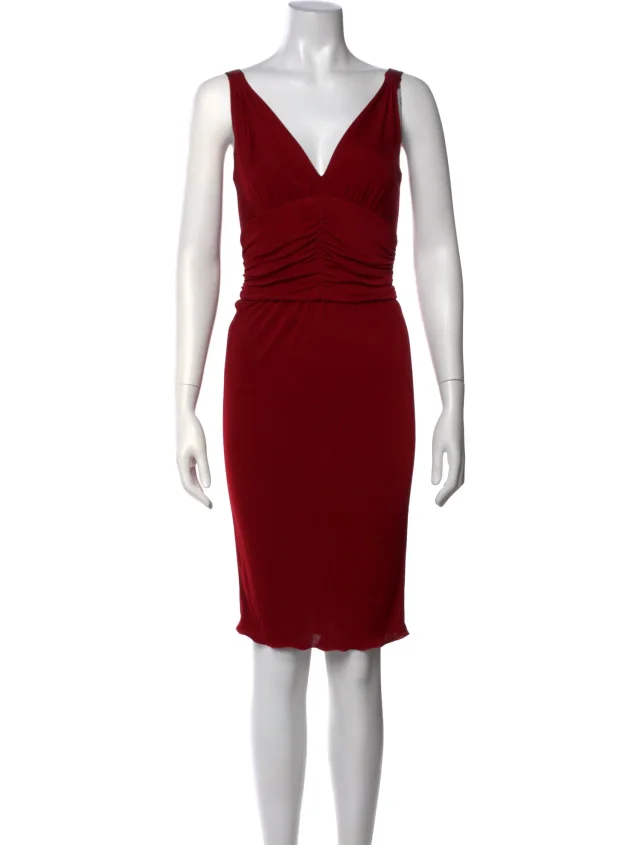 Dolce & Gabbana V-Neck Knee-Length Dress in red from The RealReal