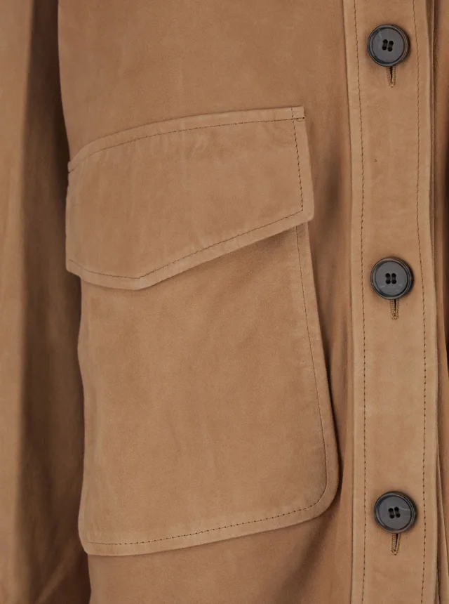 Arma 'Kaylee' Brown Jacket with Classic Collar and Applied Pockets on the Front in Suede for Women in Brown 100% Lamb, photo 5 of 6 from Gaudenzi Boutique