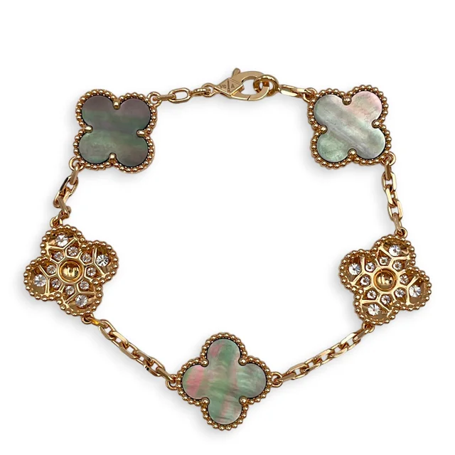 Van Cleef & Arpels (PSPM) Vintage Alhambra, 5 Motifs Bracelet in Grey in Grey from LuxLexicon, photo 2 of 3