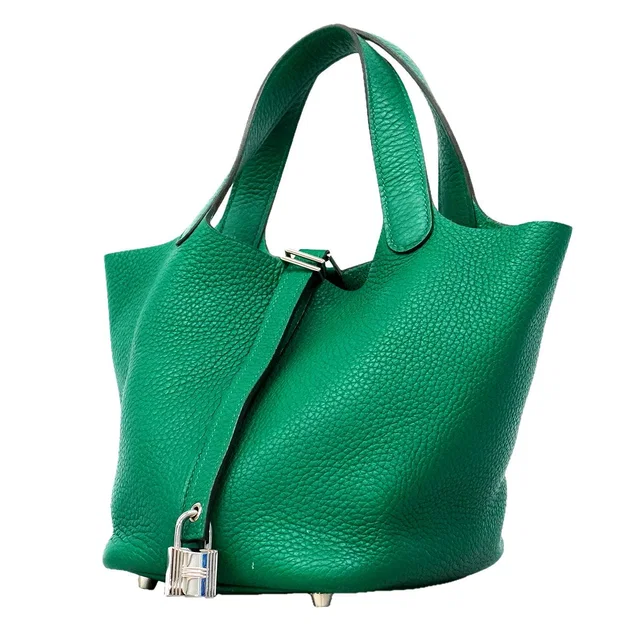 Hermès Handbag Picotin Lock PM Taurillon Clemence Vert Verdigo Silver in Green Clemence leather from The Reluxe