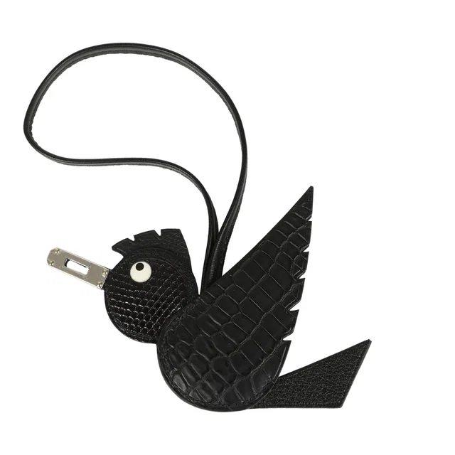 Hermès Birdy Charm Black Matte Alligator & Lizard Niloticus Touch in Black Epsom leather from Madison Avenue Couture